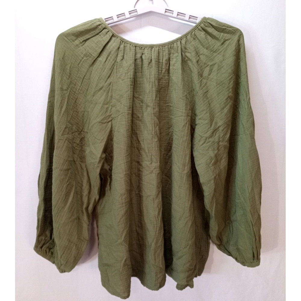 Universal Thread Keyhole Tie Women's Peasant Blouse Top, XXL Olive Green, Boho - Picture 5 of 5